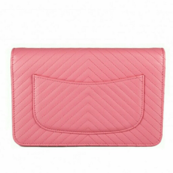 Chanel Pink Caviar Chevron chain Wallet - Picture 7 of 8
